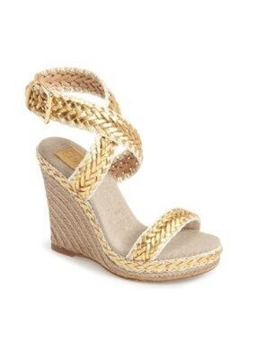 Sz 8.5(39) Tory Burch  Gold Braided Espadrille Wedge Sandals - Women